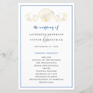 Elegantes Gold Seashell Wedding Zeremony Program