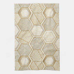 Elegantes Gold-Sechseck-Geometrie-Muster - Marmor Geschirrtuch