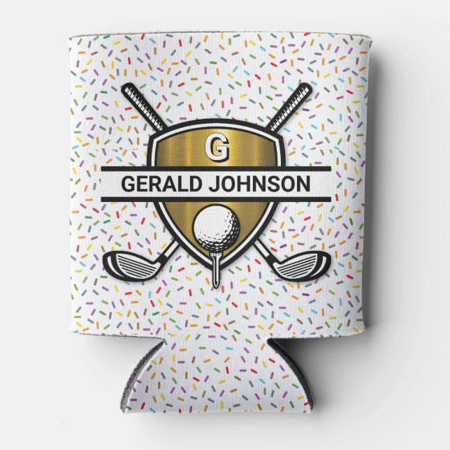 Elegantes Gold Shield-Monogramm-Design Dosenkühler (Vorderseite)
