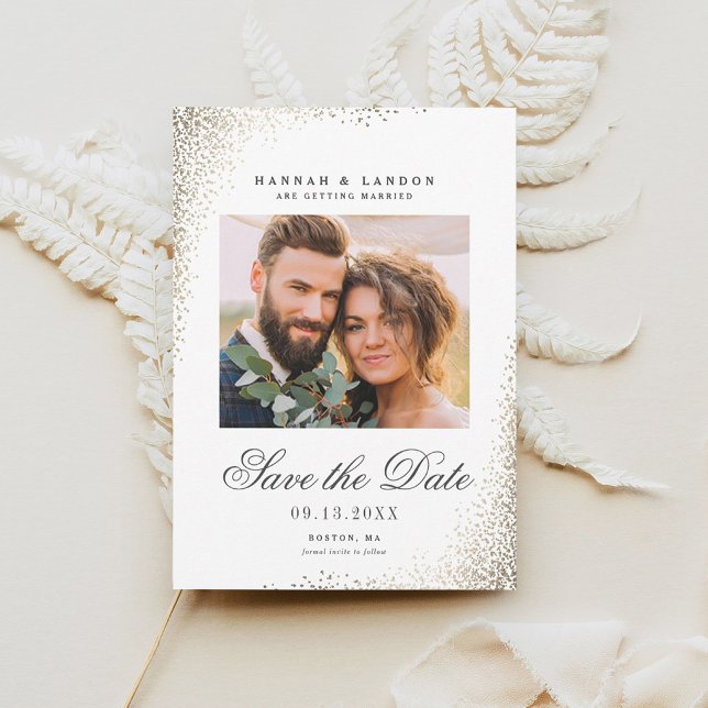 Elegantes Gold Shimmer Wedding Foto Save the Date Einladung (Von Creator hochgeladen)