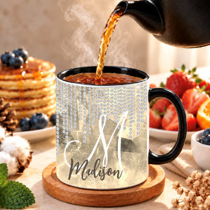 Elegantes gold silber rhinestone tropfen monogramm tasse