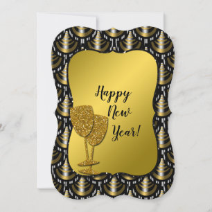 Elegantes Gold, Silber und Schwarz Neujahr Feiertagskarte