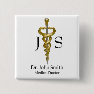 Elegantes Gold Silberner Asclepius Button