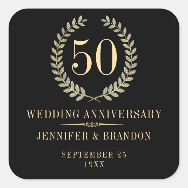 Elegantes Gold & Silver Laurel Weinkeller Quadratischer Aufkleber (Vorderseite)