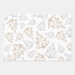 Elegantes Gold Silver Tree Weihnachtswrapping Pape Geschenkpapier Set