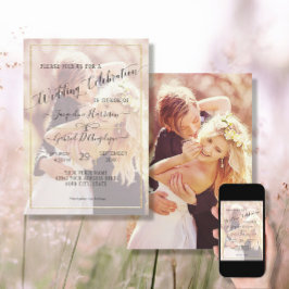 Elegantes Gold Simple Minimal Script Wedding Foto  Einladung