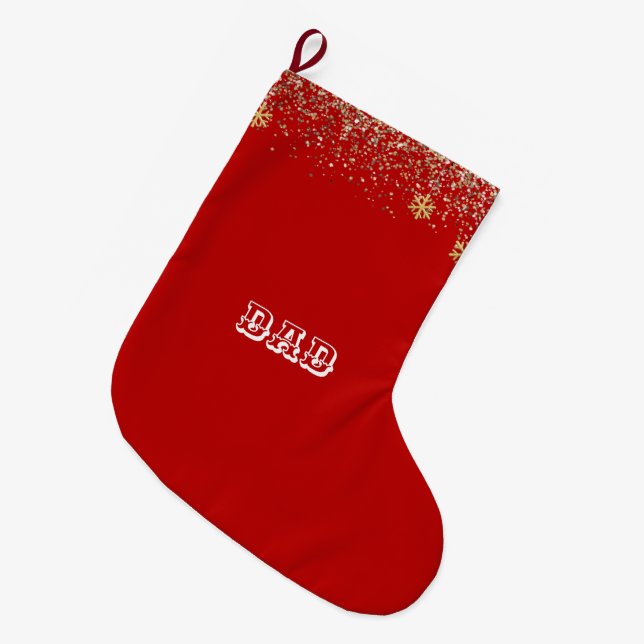 Elegantes Gold Snowflake fällt Weihnachten Rot Großer Weihnachtsstrumpf (Vorderansicht (hängend))
