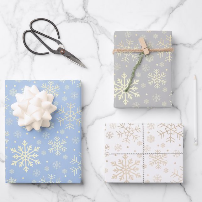 Elegantes Gold Snowflake Muster  Geschenkpapier Set (Vorderseite)