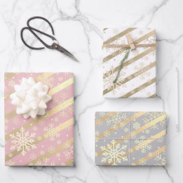 Elegantes Gold Snowflake Muster Geschenkpapier Set