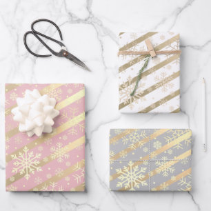 Elegantes Gold Snowflake Muster Geschenkpapier Set