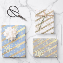Elegantes Gold Snowflake Muster Geschenkpapier Set