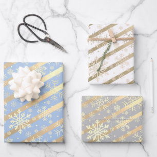 Elegantes Gold Snowflake Muster Geschenkpapier Set