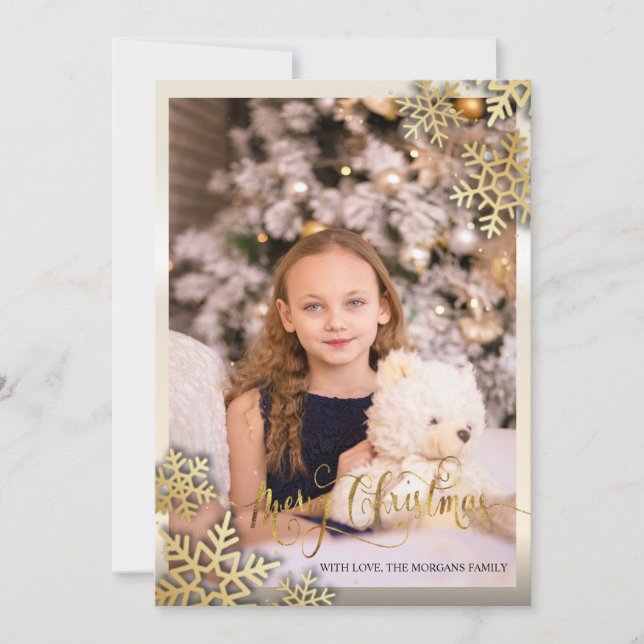 Elegantes Gold Snowflakes Foto Frohe Weihnachten (Vorderseite)