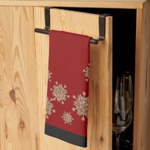 Elegantes Gold Snowflakes Rot & Schwarz Weihnachte Geschirrtuch