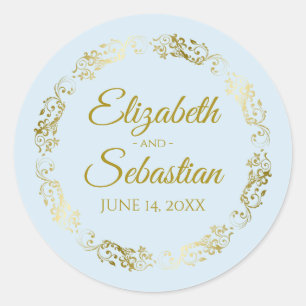 Elegantes Gold-Spitzen auf Pulverfarbe Blaue Gastg Runder Aufkleber