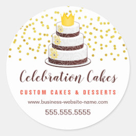 Elegantes Gold Sprinkles und Kuchen Runder Aufkleber