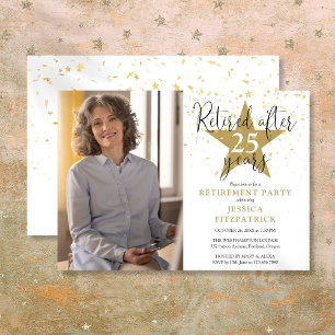 Elegantes Gold Stars Foto Retirement Party Einladung