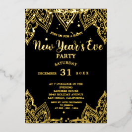 Elegantes Gold Stars Schwarzes Silvester Party Folieneinladung