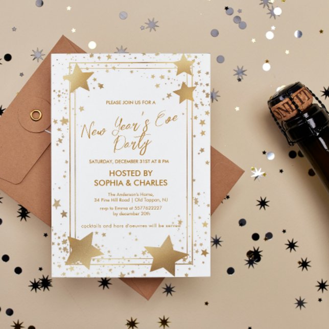 Elegantes Gold Stars Silvester Party Einladung (Von Creator hochgeladen)