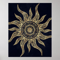 Elegantes Gold Sun Mandala Blauer Nebel Design