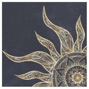 Elegantes Gold Sun Mandala Blauer Nebel Design Stoff