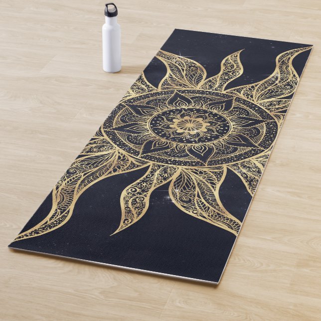 Elegantes Gold Sun Mandala Blauer Nebel Design Yogamatte (Beispiel)