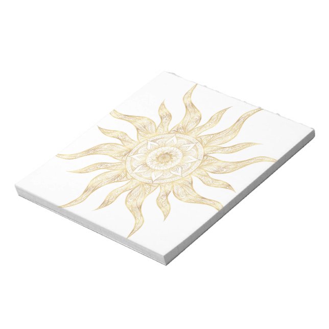 Elegantes Gold Sun Mandala Design Notizblock (Rotiert)