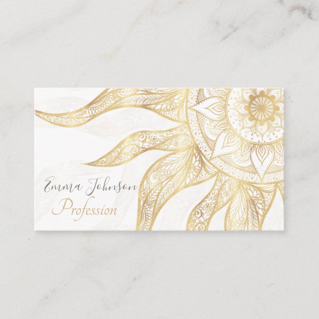 Elegantes Gold Sun Mandala Design Visitenkarte (Vorderseite)