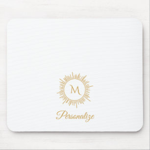 Elegantes Gold Sunburst Einfache Monogramm und Nam Mousepad
