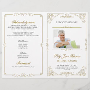 Elegantes Gold Swirl Beerdigung Programm Farbe b Flyer