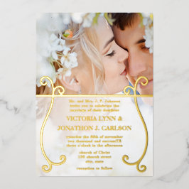Elegantes Gold Swirl Foto Hochzeit Folieneinladung