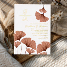 Elegantes Gold Terracotta Foliage Hochzeit Einladu