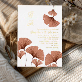 Elegantes Gold Terracotta Foliage Hochzeit Einladu Folieneinladung