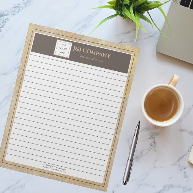 Elegantes Gold Texture Brown Frame Logo Notizblock (Von Creator hochgeladen)