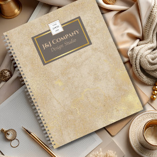 Elegantes Gold Texture Brown Frame Logo Notizbuch