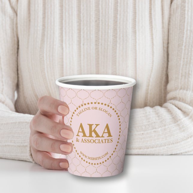 Elegantes Gold Trellis Monogram Custom Business Pappbecher (Von Creator hochgeladen)