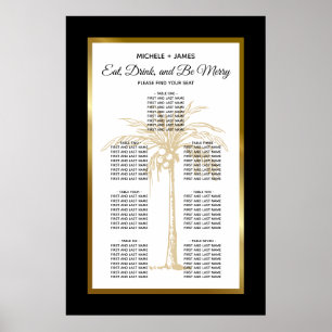 Elegantes Gold Tropical Palm Wedding Chart Poster