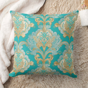 Elegantes Gold, Türkis, Aquamarin, Creme, Kissen m
