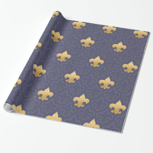 Elegantes Gold u. blaues Lilien-Verpackungs-Papier Geschenkpapier