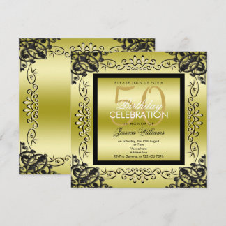 Elegantes Gold u. der 50. Geburtstag der schwarzen Einladung