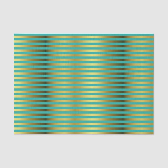Elegantes Gold- und Aqua-Striptepapier Seidenpapier (Vorderseite)