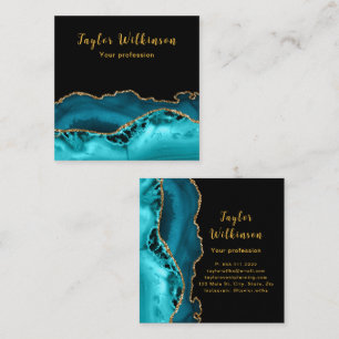 Elegantes Gold und Aquamarin Blue Agate Quadratische Visitenkarte