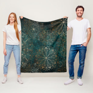 Elegantes Gold- und Aquamarin-grünes Mandala-Must Fleecedecke
