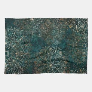 Elegantes Gold- und Aquamarin-grünes Mandala-Must Geschirrtuch