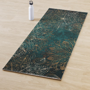 Elegantes Gold- und Aquamarin-grünes Mandala-Must Yogamatte