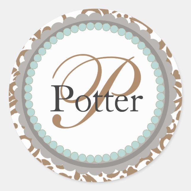 Elegantes Gold und Aquamarine Mit Monogramm Hochze Runder Aufkleber (Vorderseite)