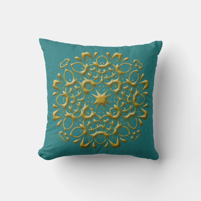 Elegantes Gold und Aquamarines Kissen (Vorderseite)