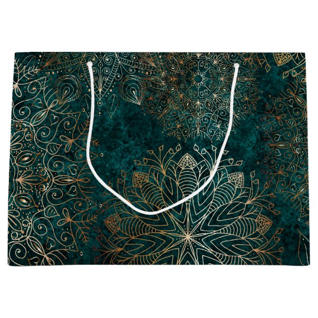 Elegantes Gold und Aquamarines Mandala-Muster Große Geschenktüte (Vorderseite)