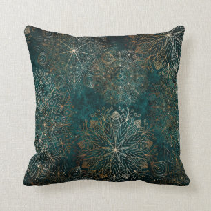 Elegantes Gold und Aquamarines Mandala-Muster Kissen