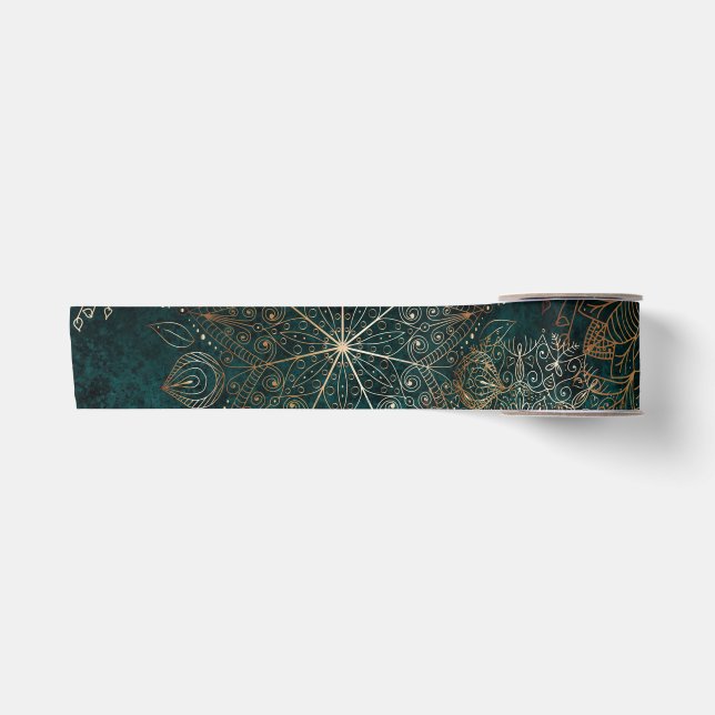 Elegantes Gold und Aquamarines Mandala-Muster Satinband (Vorderseite)